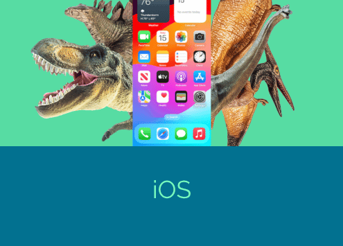 illustrazione che mostra IOS tra i dinosauri