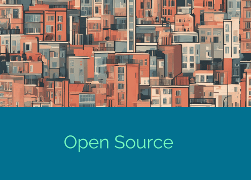 open source rappresentazione di tante case costruite vicine da persone diverse ma con regole comuni