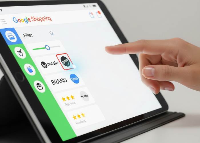 esempio di una persona che utilizza i filtri di google shopping per rifinire la ricerca