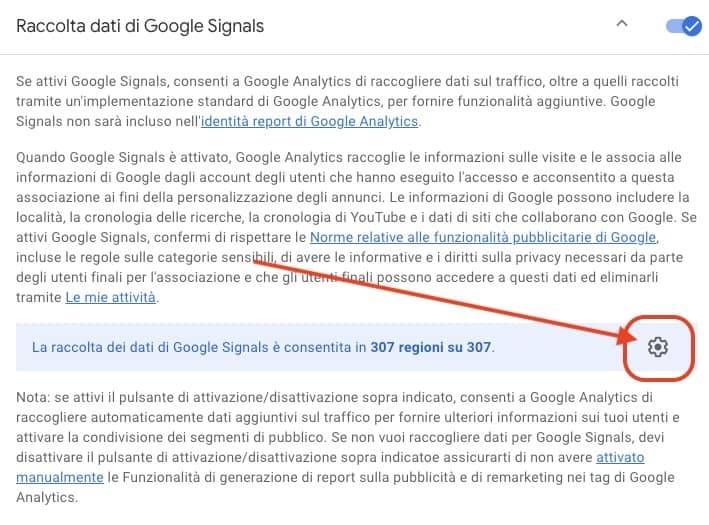 Impostazioni regionali di Google Signals