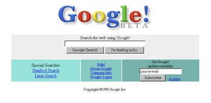 Immagine della Homepage Google nel 1998