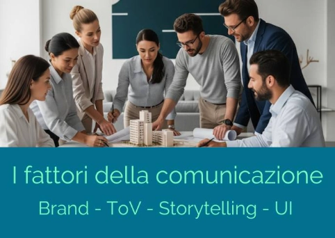  Foto che rappresenta metafora. Quella di un team di architetti e designer che collaborano attorno a un plastico e a dei progetti. Rappresenta la fase di progettazione strategica, la cura dei dettagli e la visione d'insieme, elementi chiave della comunicazione e della brand identity. L'atmosfera è collaborativa e professionale.