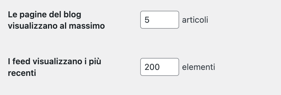 questa schermata mostra i comandi per decidere quanti articoli mostrare e i feed più recenti